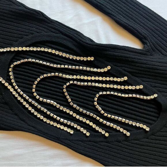 DODO‎ BAR OR Women's Black Ribbed Bodysuit Size 12 Rhinestone Back - Picture 4 of 13